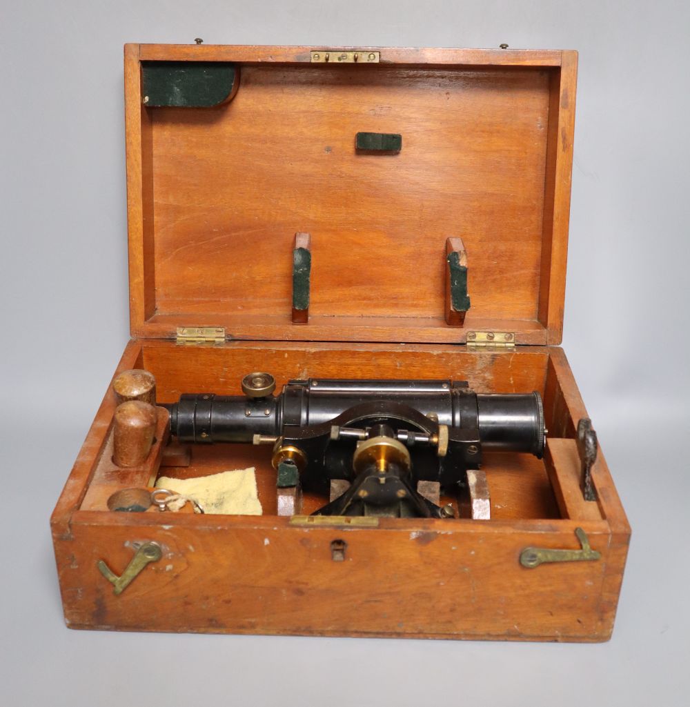 A Theodolite by Norton & Gregory in original mahogany case, 1930